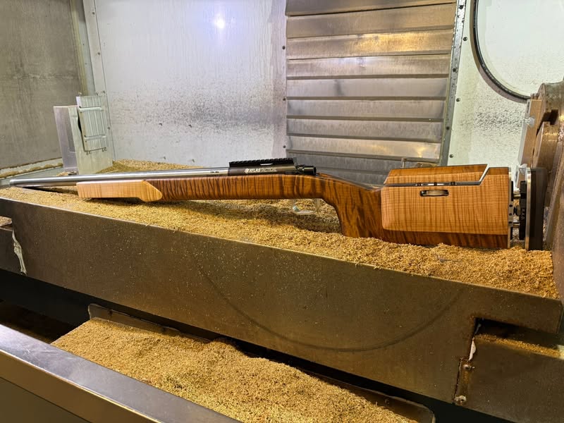 Two-tone flame maple precision rifle stock